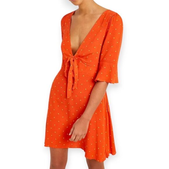 Free People All Yours Orange Polka Dot Mini Dress, Small - Picture 1 of 9